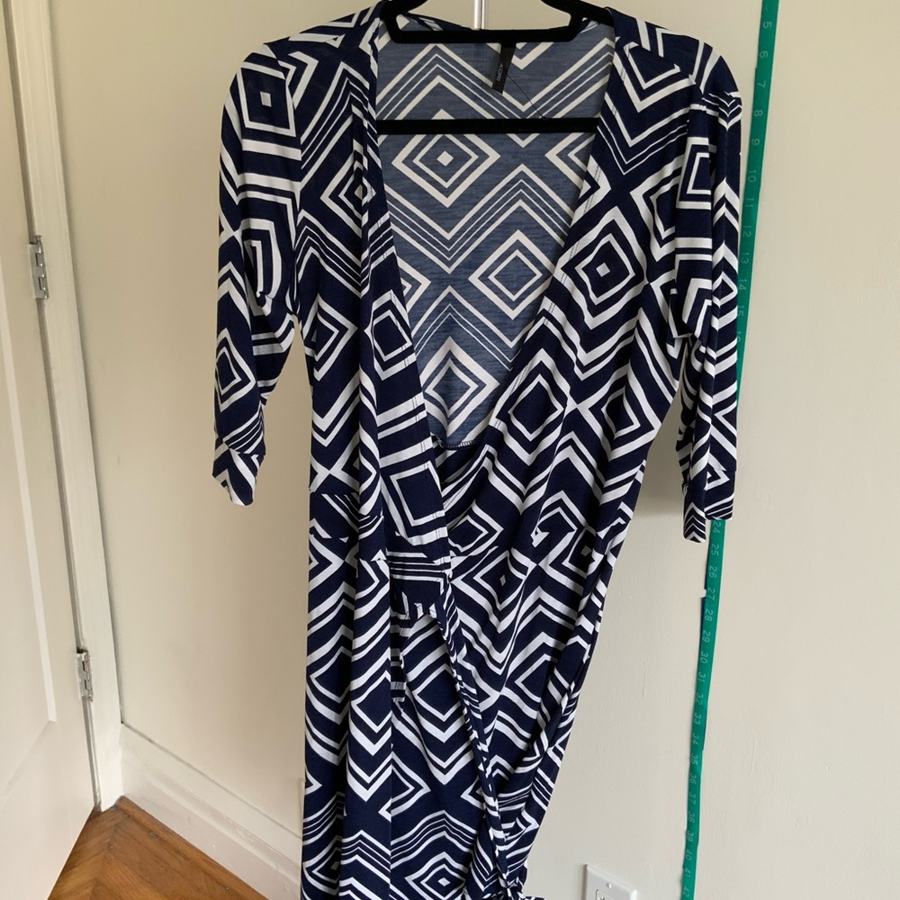 Kori Blue and White Print Wrap Dress Long Sleeve